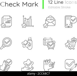 Approve linear icons set. Check mark, manager, checklist, approved chat ...