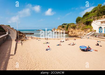 BIARRITZ, FRANCE - SEPTEMBER 18, 2018: Plage du Port Vieux is a public beach in Biarritz city on the Bay of Biscay on the Atlantic coast in France Stock Photo