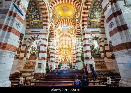 MARSEILLE, FRANCE - SEPTEMBER 23, 2018: Notre Dame de la Garde or Our Lady of the Guard interior, it is a catholic church in Marseille city in France Stock Photo