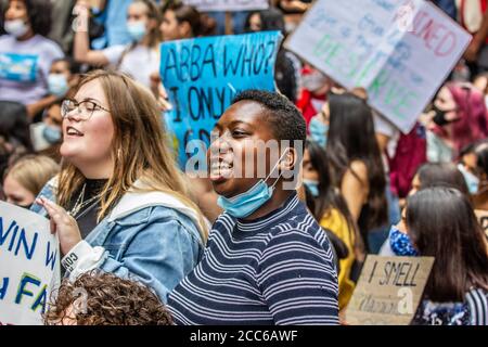 A level students protest in Central London against the government and having their results downgraded due to Covid-19. 10/08/20 Stock Photo