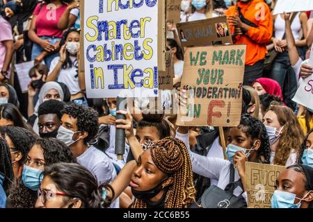 A level students protest in Central London against the government and having their results downgraded due to Covid-19. 10/08/20 Stock Photo