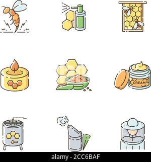 DIY beekeeping RGB color icons set Stock Vector