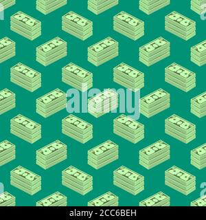 Vector seamless pattern. Regularly repeating texture with packs of dollars Stock Vector