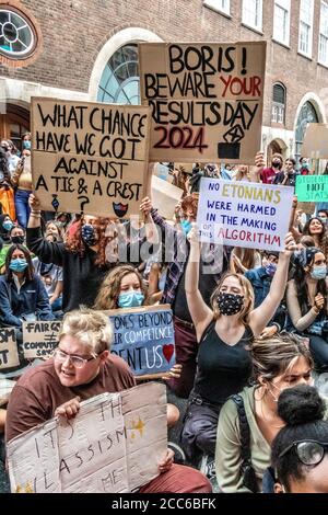 A level students protest in Central London against the government and having their results downgraded due to Covid-19. 10/08/20 Stock Photo