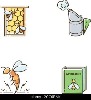 Bee farming RGB color icons set Stock Vector