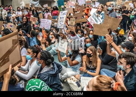 A level students protest in Central London against the government and having their results downgraded due to Covid-19. 10/08/20 Stock Photo