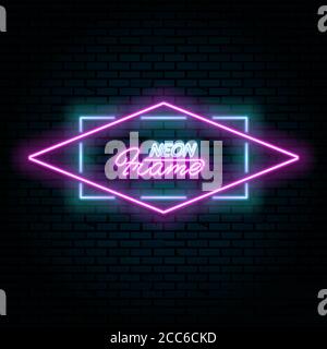 Neon multi-colored frame in retro style against a dark background. The shining poster.Billboard with the place for the text. A vector template of burn Stock Vector