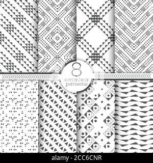 Set of vector seamless patterns. Modern geometrical textures. Collection of regularly repeating seamless ornaments with triangles. Abstract triangular Stock Vector