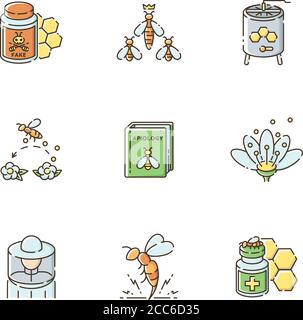 Apiculture RGB color icons set Stock Vector
