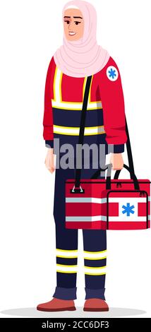 Paramedic semi flat RGB color vector illustration Stock Vector