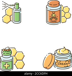 Natural bee products RGB color icons set Stock Vector