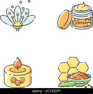Homemade bee products RGB color icons set Stock Vector