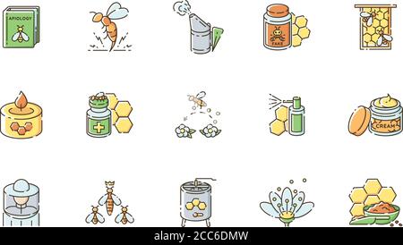 Beekeeping RGB color icons set Stock Vector
