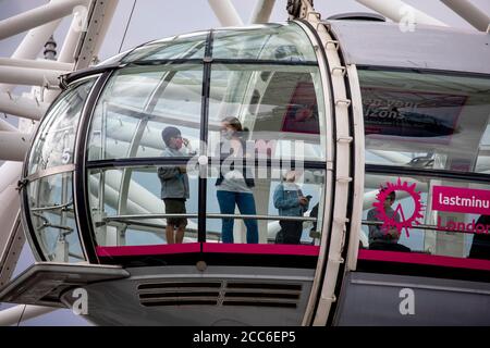 pic shows:   Temperature testing at the London Eye today  Monday 17th August 2020 (corrected)   Attractions have been open for a week but number and q Stock Photo