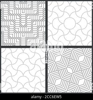 Set of vector seamless patterns. Modern stylish textures with small dots. Infinitely repeating geometrical ornaments with dotted shapes. Stock Vector