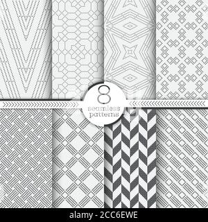 Set of vector seamless patterns. Modern stylish textures with small dots. Infinitely repeating geometrical ornaments with dotted shapes. hexagon, zigz Stock Vector
