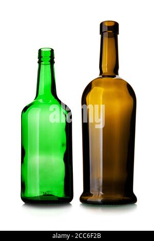 Two empty wine bottles isolated on the white background Stock Photo