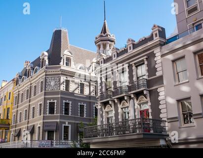 Ornate colonial buildings with balconies or verandahs, Long Street, Cape Town, South Africa Stock Photo
