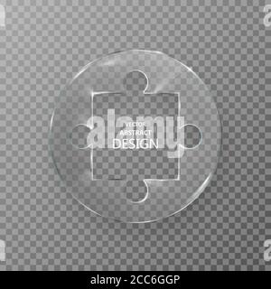 Glass frame in the form of a puzzle. The sparkling transparent banner with a shadow. A template for the text. A design element on the isolated backgro Stock Vector
