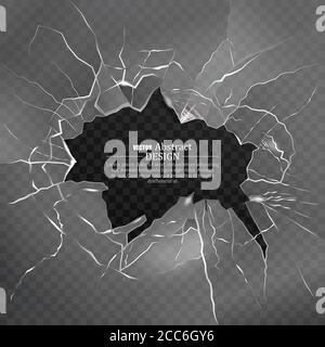 The broken glass on the transparent isolated background. A blank space in the broken window. Abstract vector illustration. Realistic design. Frame, ba Stock Vector