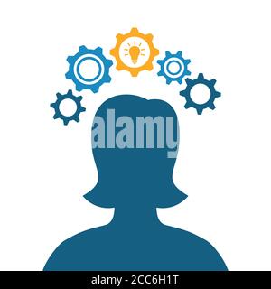 woman silhouette with gears over her head vector illustration EPS10 Stock Vector