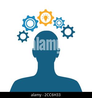 man silhouette with gears over his head vector illustration EPS10 Stock Vector