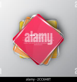 Glass transparent banner. Multi-colored square frame. A template for design on the isolated background. Vector illustration. Stock Vector