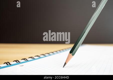Pencil and notebook close up. Idea, studying or writing concept. Copy space Stock Photo
