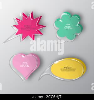 Set of the glass isolated banners. Abstract color transparent templates for design. Forms of speech bubbles with the place for the text. Vector illust Stock Vector