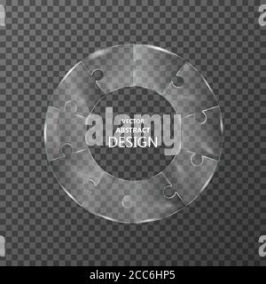 Glass frame in the form of parts of a puzzle. Chart template. Connection of transparent forms. Concept of a joint thought. A vector illustration on th Stock Vector