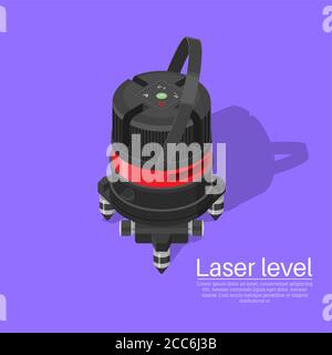Laser level. The construction device on the isolated background with a shadow. The tool for measurement. Device for repair.3D. Isometry. Vector illust Stock Vector
