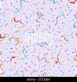 The multi-colored falling confetti and the serpentine. Festive concept. A background for holidays. Seamless pattern. Vector illustration. Stock Vector