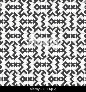 Seamless pattern. Stylish repeating geometric texture. Modern thin linear grid in Memphis style. Curved broken chaotic stripes. Vector design. Stock Vector