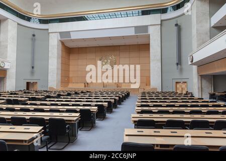 Geneva, Switzerland - August 23, 2014 - The assembly hall in United Nations office (UNOG) in Geneva, Switzerland. The Assembly Hall is used for big me Stock Photo
