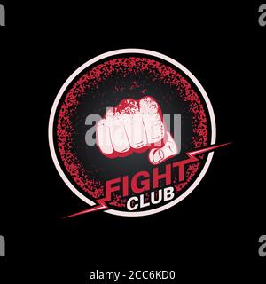 Fist with blood spots in a circle. Emblem fight club. Logo. Concept of mixed martial arts. The press on a t-shirt. Vector illustration. Stock Vector