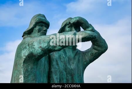 Close up of fishermen looking out to sea bronze sculpture on Sculpture and Shore walk, Rekjavik, Iceland Stock Photo