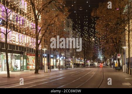 Zurich, Zurich Canton, Switzerland - December 6, 2014: Star light on Bahnhofstrasse in Zurich at Christmas time Stock Photo