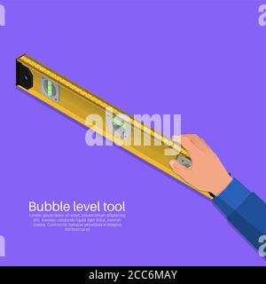 The hand of the worker holds construction level.The tool for measurement. Vector isometric illustration.3D. The isolated object with a shadow. Stock Vector
