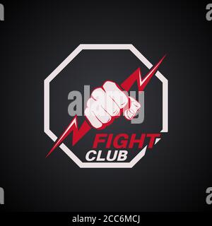 Fist with the lightning in an octagon. Emblem fight club. Logo. Concept of mixed martial arts. The press on a t-shirt. Vector illustration. Stock Vector