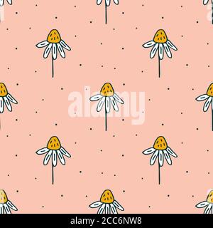 Organic cosmetics vector doodle hand drawn line art seamless pattern, texture, background. Chamomile,  herbs, plants. Elegant design. Vegan cosmetics, Stock Vector