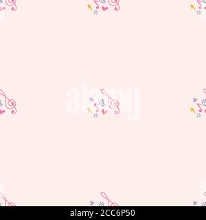 Cartoon cute doodles hand drawn Musical seamless pattern. Colorful detailed. Bright colors backdrop with music symbols and items Stock Vector