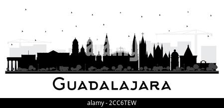 Guadalajara Mexico City Skyline Silhouette with Black Buildings Isolated on White. Vector Illustration. Stock Vector