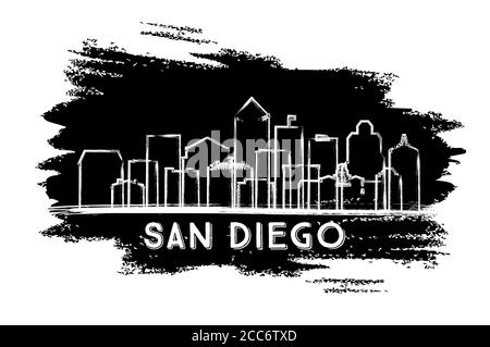 San Diego California City Skyline Silhouette. Hand Drawn Sketch. Business Travel and Tourism Concept with Historic Architecture. Vector Illustration. Stock Vector