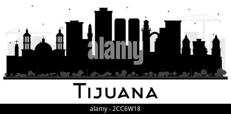 Tijuana Mexico City Skyline Silhouette with Black Buildings Isolated on White. Vector Illustration. Stock Vector