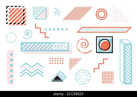 Memphis Design Geometric Elements. Vector Illustration. Set of Retro Geometric Shapes. Stock Vector