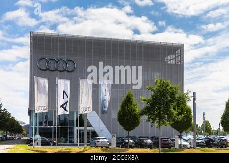 Berlin, Germany - June 12, 2018 - External view of Audi Center in Berlin Adlershof, a new showroom and store for Audi cars. Stock Photo