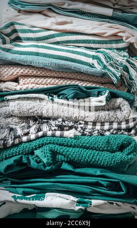 Background with folded home textile Stock Photo