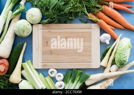 A mix of different types of vegetables on table .Cooking concept Stock Photo