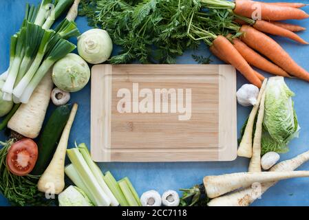 A mix of different types of vegetables on table .Cooking concept Stock Photo