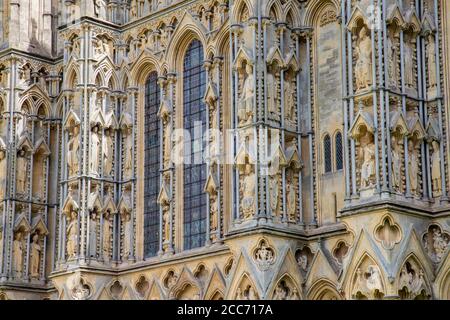 Facade statues on the West front of Wells Cathedral, Wells, Somerset